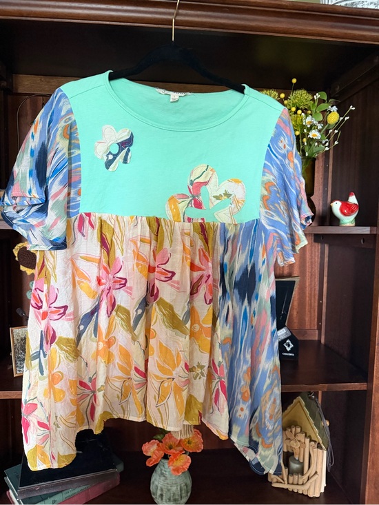 Tops - Women’s Mixed-Print Floral Peasant Blouse - Mint